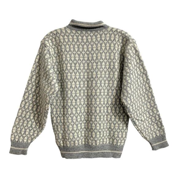 PSL Collection Fair Isle Sweater Size M Gray Collared Quarter Button Vintage 80s - Picture 2 of 6